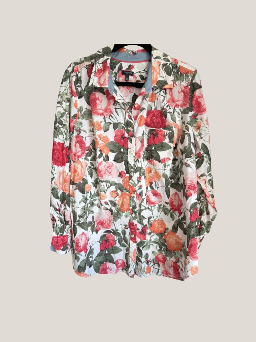 Talbots  Vibrant English Rose Floral Button Down Shirt, Size 16W Plus